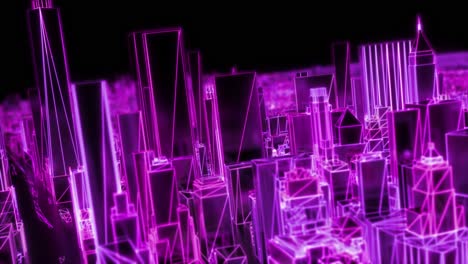 City-neon-glowing-DOF-model-New-York-NYC-flyover-wireframe-skyscraper-80s-4k